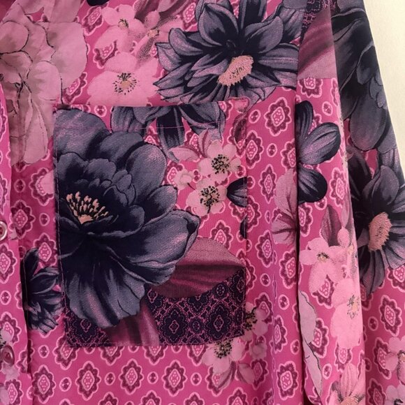 Anthropologie Free For Humanity sz M Mixed Print Floral Cottage Button Roll Tab - Picture 10 of 16